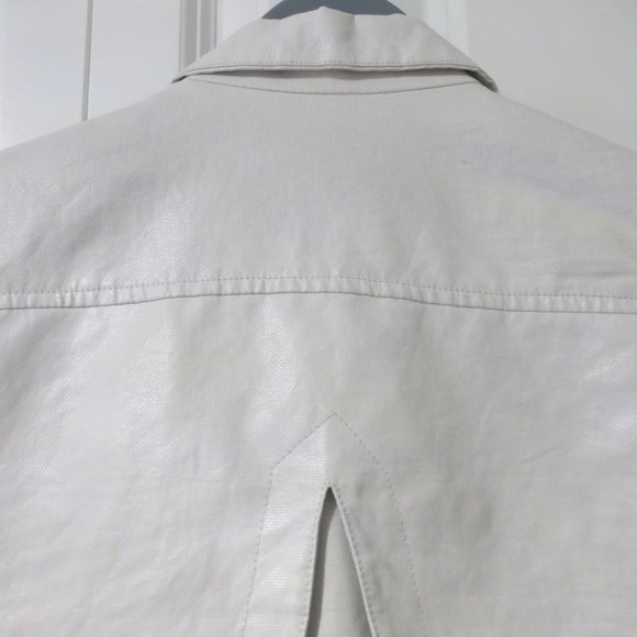 BEBE off white zip up faux leather jacket with light shoulder pads - Picture 7 of 16